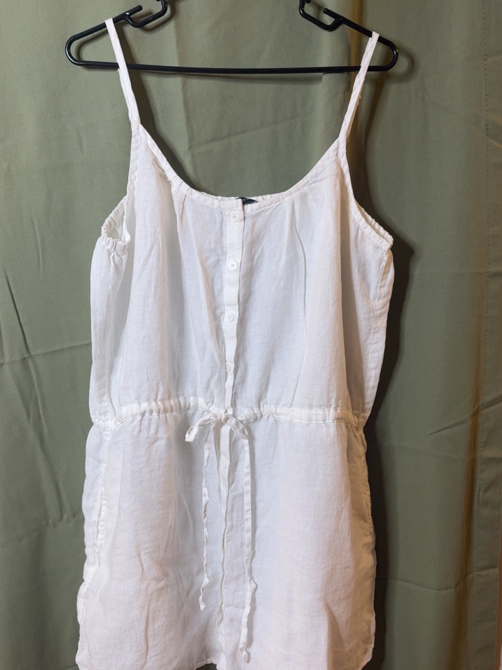 Lands' End White Linen-Blend Button-Front Drawstring Coverup